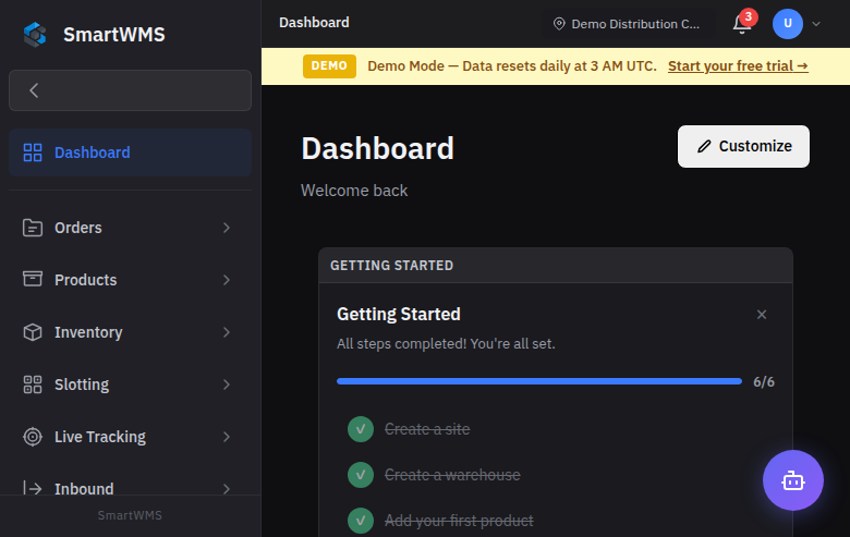 SmartWMS Dashboard